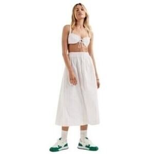 (S) NWT $320 For Love & Lemons Clementine Midi Skirt and Bralette Top Set White